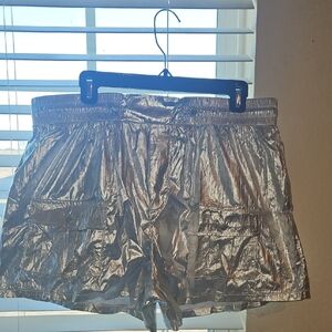 Fashion Nova Metallic Silver Athletic Shorts